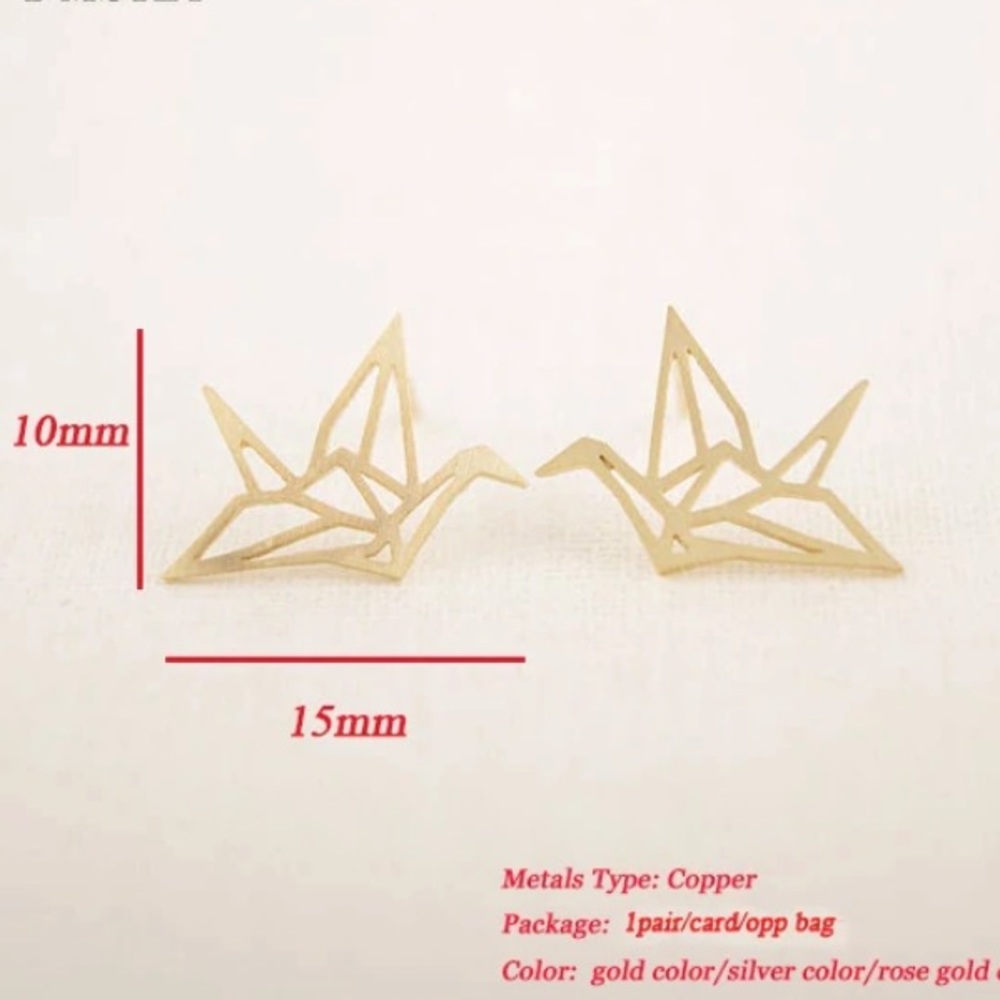 NEW💙💎GOLDEN💛💗ROSE PAPER CRANE STUDS💎💙ORIGAMI - Picture 7 of 8